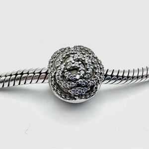 Pandora Sterling Silver Shimmering Rose Clip Charm with Clear Zirconia
